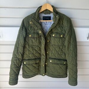 J. Crew Olive Quilted Jacket with Gold Accents Size Small TALL